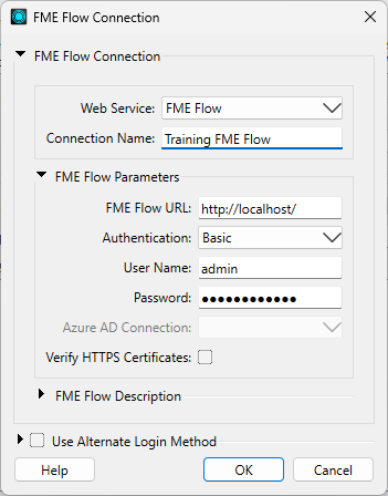 FME Flow Connection dialog
